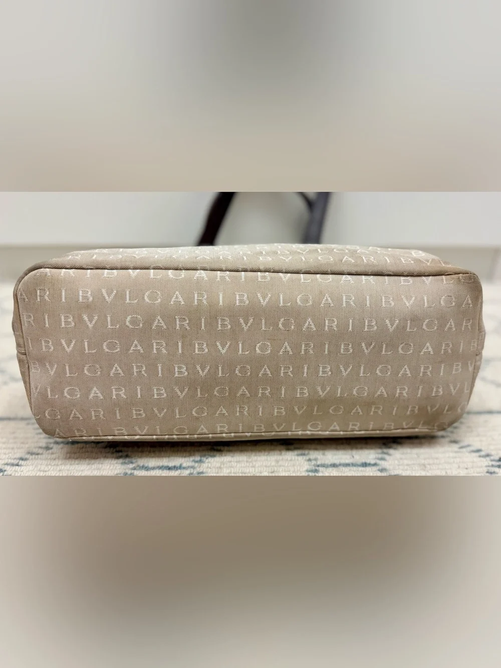 BVLGARI Vintage Y2K Brown Signature Logomania Monogram Canvas Tote Shoulder Bag
